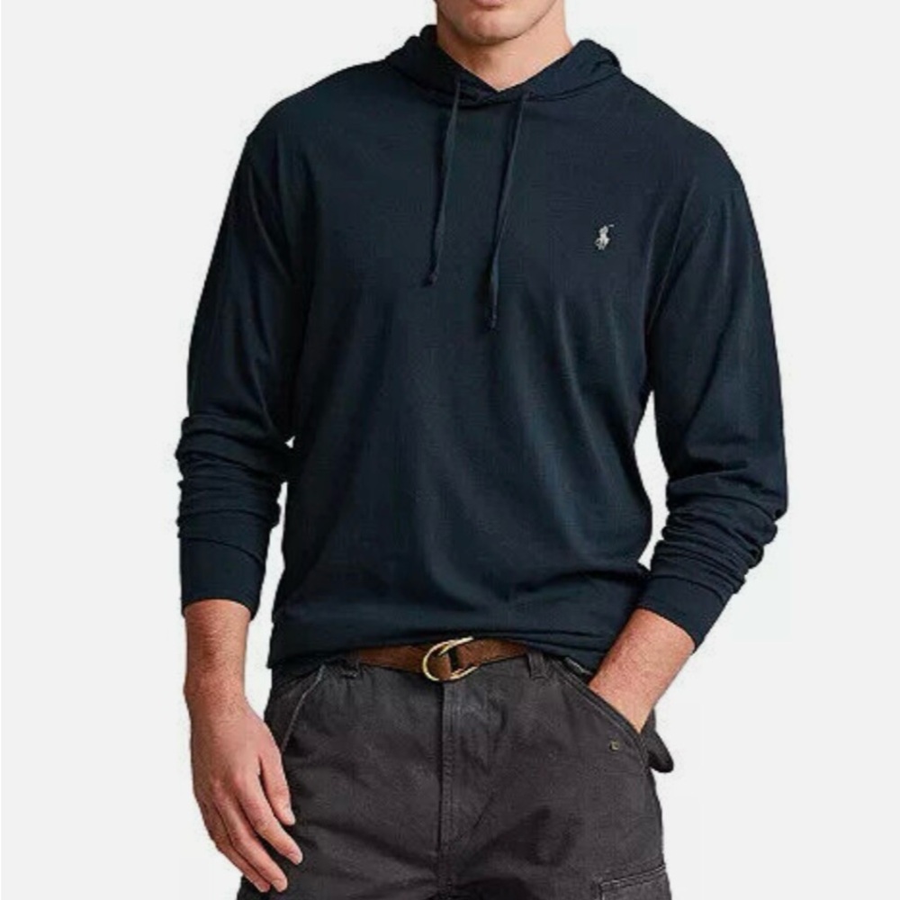 POLO RALPH LAUREN Men's Big & Tall Solid Jersey Cotton Hooded T-Shirt Black
